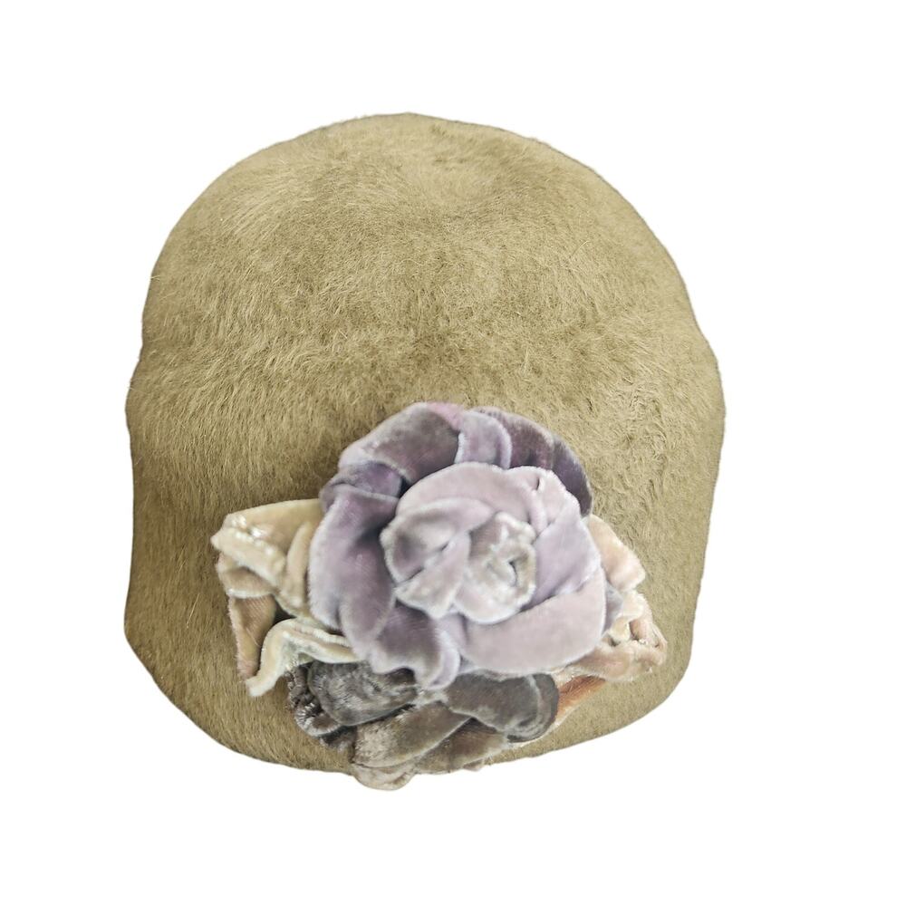 Vintage Marcia Lacher Millinery Felt Hat Floral Detal Hot Pink Lining Green GUC